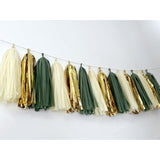 20Pcs Sage Green Gold Mylar Tassels Garland Tissue Paper Tassels Banner Diy Kit Teal Tassel Garland Teal Gold Birthday Party Decorations For Women Men Boys Girls, Party Supplies