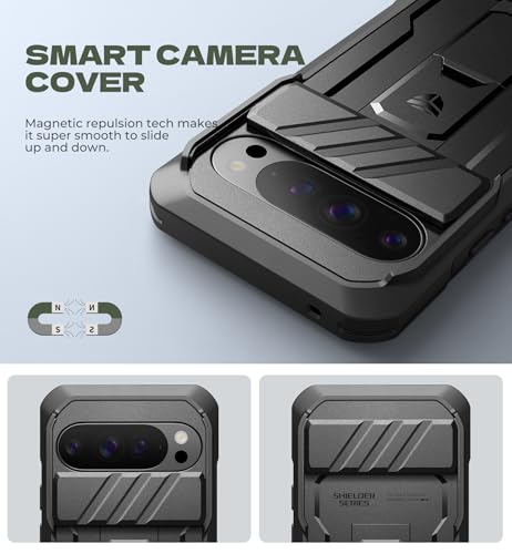 for Google Pixel 10/10 Pro Case with Slide Camera Cover & 2 Front Frames & Built-in Screen Protector & Kickstand, Full-Body Shockproof Protective