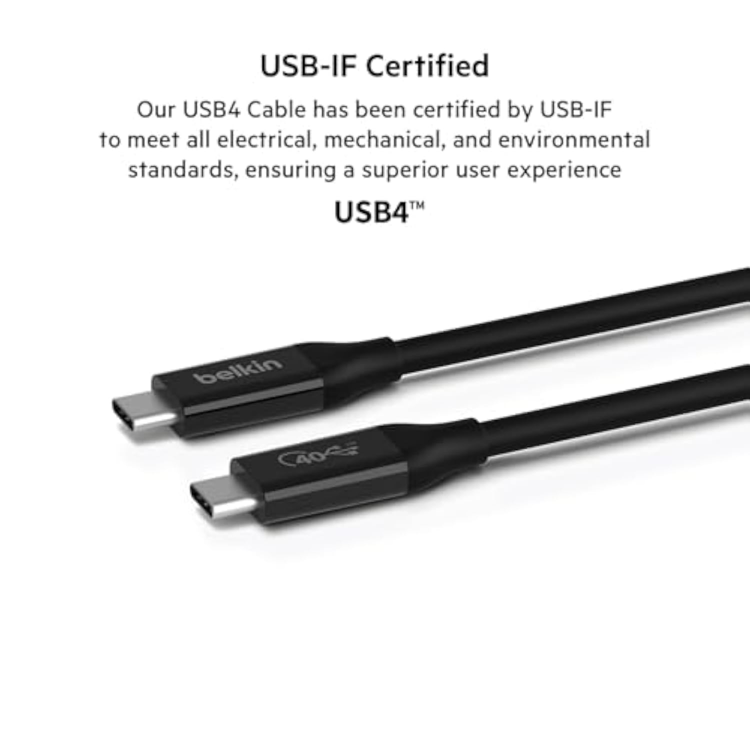 Belkin USB 4 Cable, 2.6ft (0.8m) USB IF Certified with Power Delivery up to 100W, 40 Gbps Data Transfer Speed and Backwards Compatible with Thunderbolt 3, USB 3.2, and More
