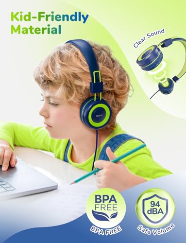 Kids Headphones for School K-12, Tangle Free, 3.5mm Jack, HD Stereo, Swivel Folable Kids On Ear Headphones with Cord for