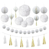 White Tissue Paper Pom Poms 12Pcs- Hanging Paper Flowers for Wedding Birthday Graduations Christmas and Special Occasions(10 & 12 inch)