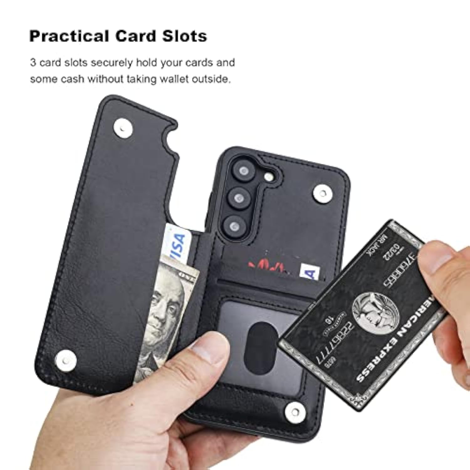 Onetop Compatible With Samsung Galaxy S23 Wallet Case With Card Holder, Pu Leather Kickstand Card Slots Case, Double Magnetic Clasp And Durable Shockproof Cover 5G 6.1 Inch(Black)