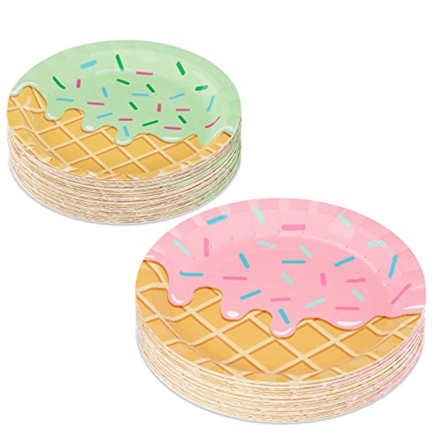 100PCS Ice Cream Party Plates - Disposable Tableware Set for 50 Guests