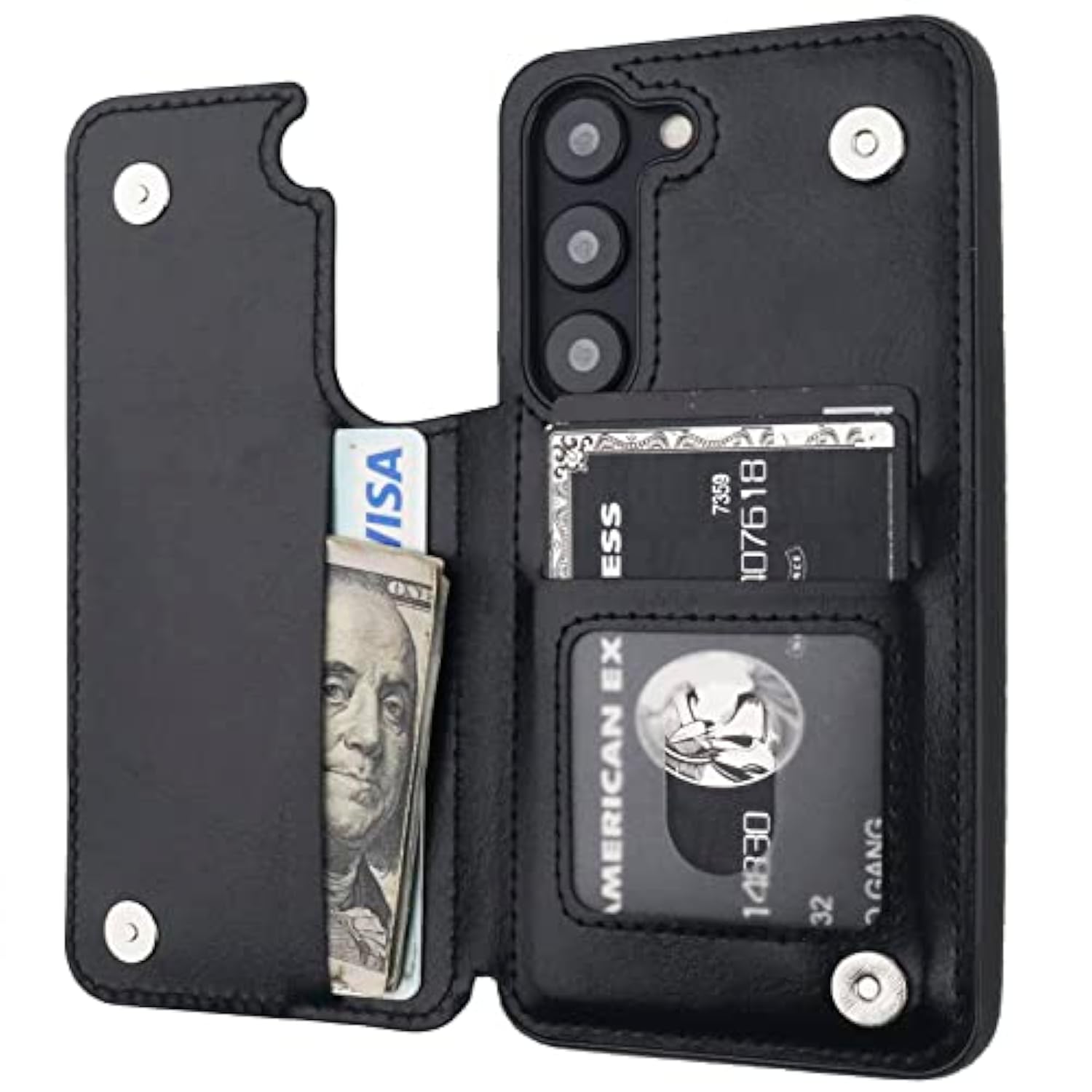 Onetop Compatible With Samsung Galaxy S23 Wallet Case With Card Holder, Pu Leather Kickstand Card Slots Case, Double Magnetic Clasp And Durable Shockproof Cover 5G 6.1 Inch(Black)