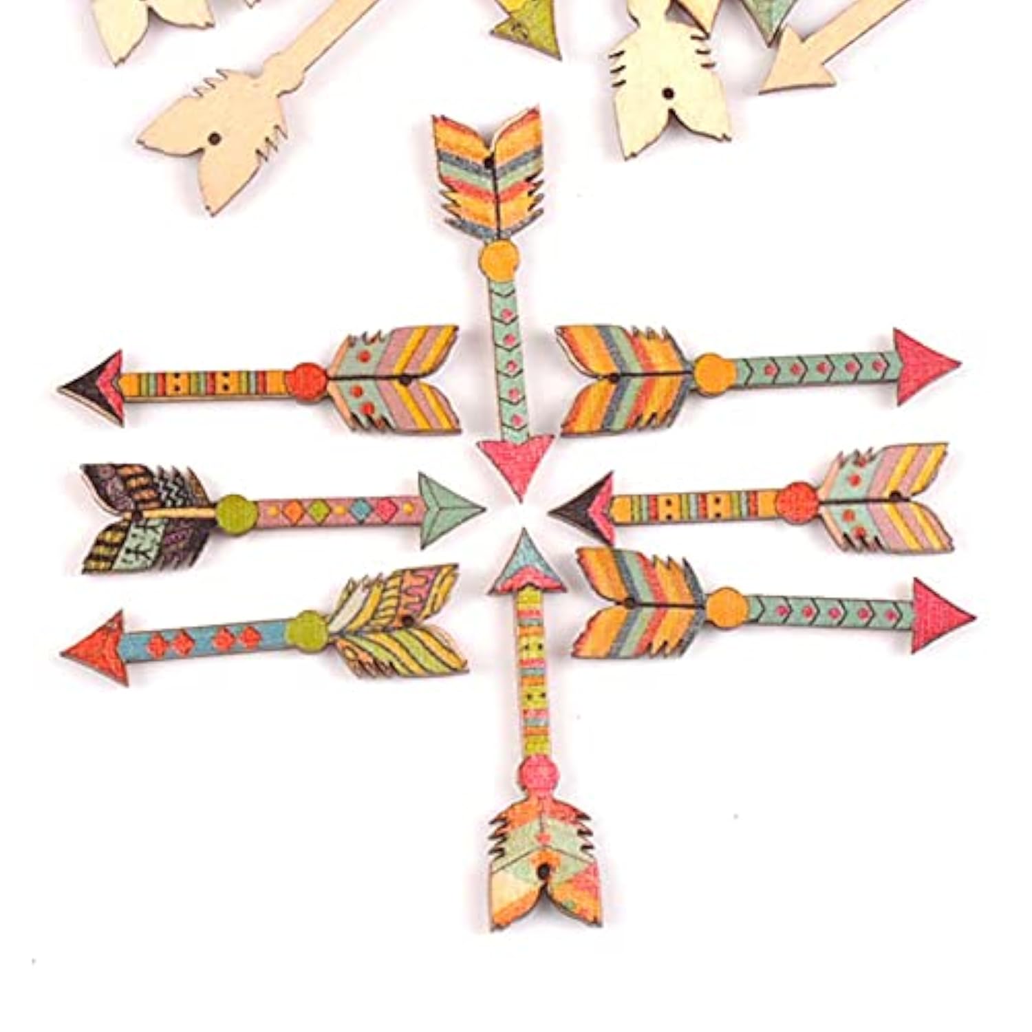 50 Pcs Buttons Mixed Arrow Shape Wood Crafts Wood Hollowed-Out Decorat