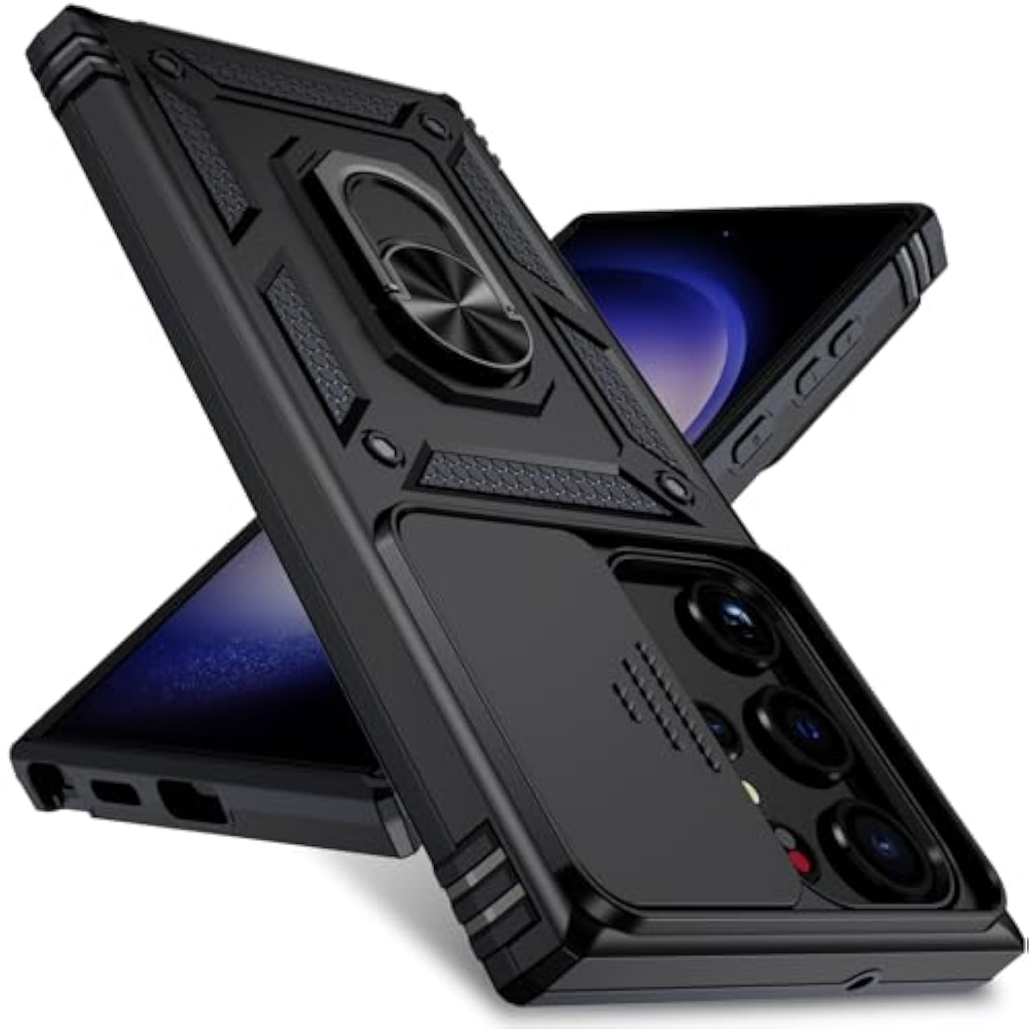 For Samsung Galaxy S22 Ultra Case With Camera Lens Cover,10 Ft Military Grade Drop Protection, Magnetic Ring Holder Kickstand Protective Phone Case For Samsung Galaxy S22 Ultra, Black