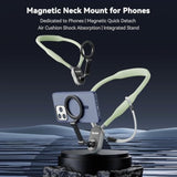 Magnetic Neck Mount For Phones, Cell Phone Holder Stand Hanging On Neck Pov/Vlog Selfie Hand Free Necklace Phone Strap Video Recording For Iphone 16 15 14 13 12 Seires Android Phones (Green)