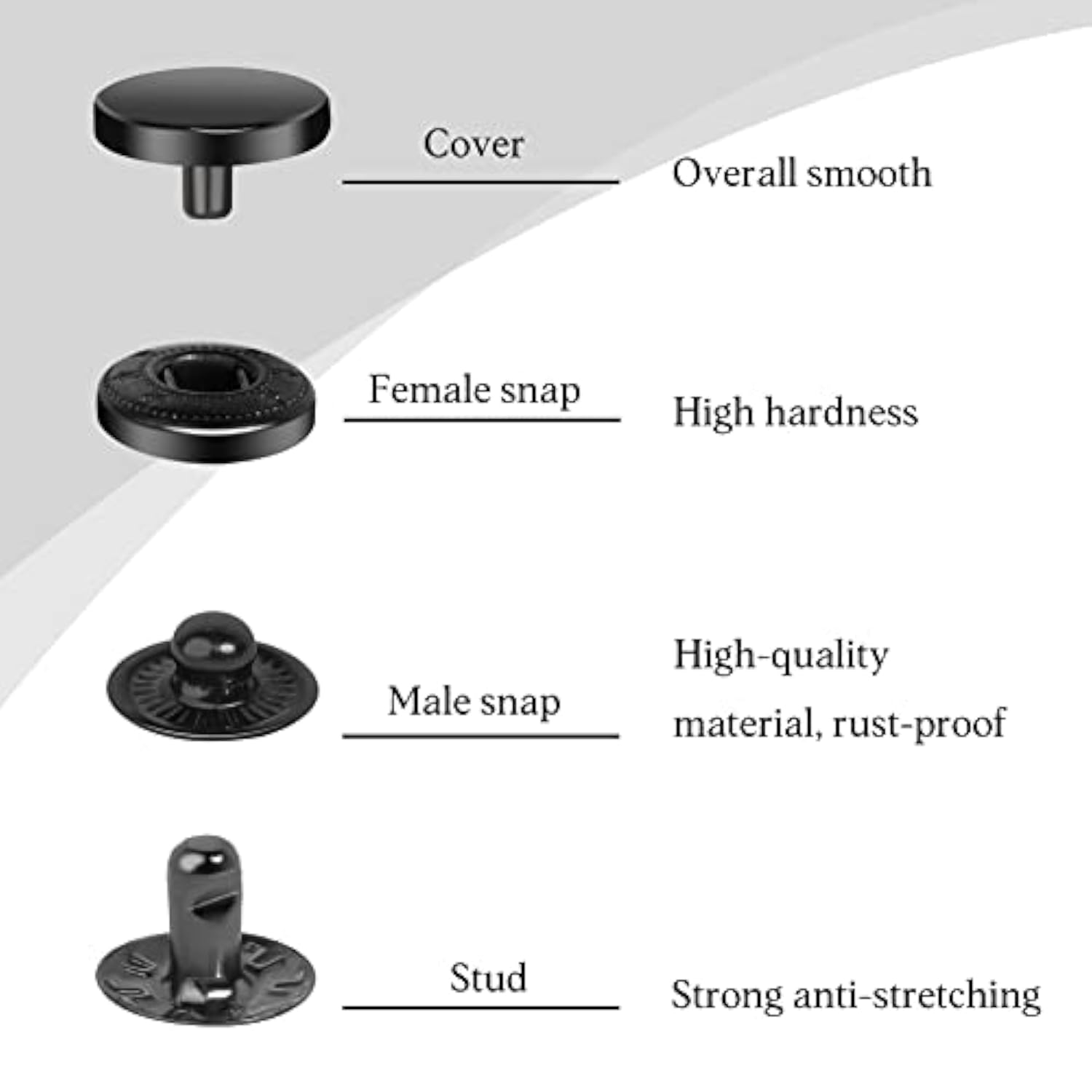 50 Sets Leather Snap Fasteners Kit 10Mm Black Metal Snap Buttons Kit S
