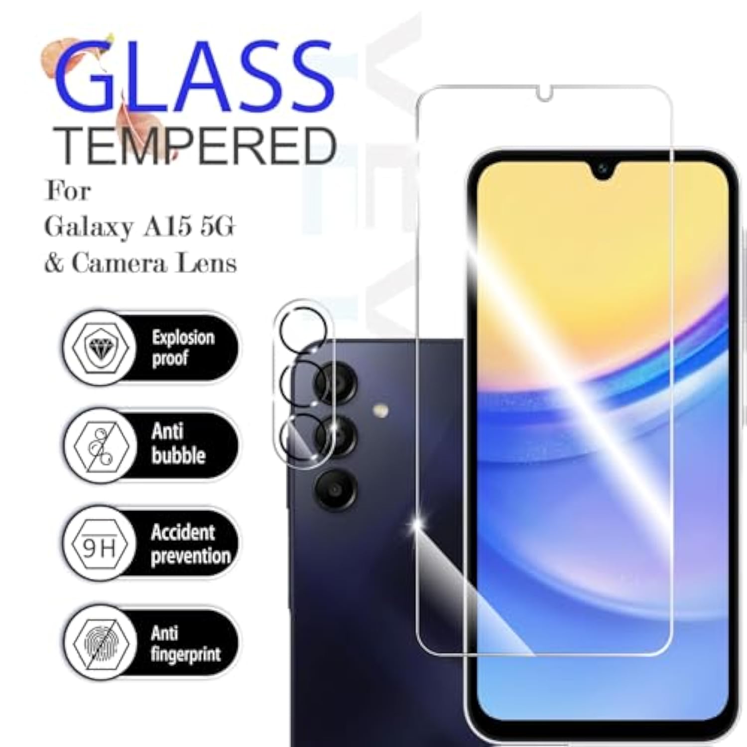 Galaxy A15 Hd Clear Tempered Glass Screen Protector + Camera Lens Protectors, [2+2 Pack] [3D Glass] [Anti-Glare] [Bubble-Free] Screen Protector Glass For Samsung Galaxy A15 5G/4G