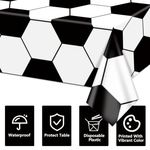 Soccer Table Cloth, 4 Pack Rectangle Soccer Pattern Party Table Covers for Children's Sports Birthday Party Decorations Picnic, 51 x 86 inch