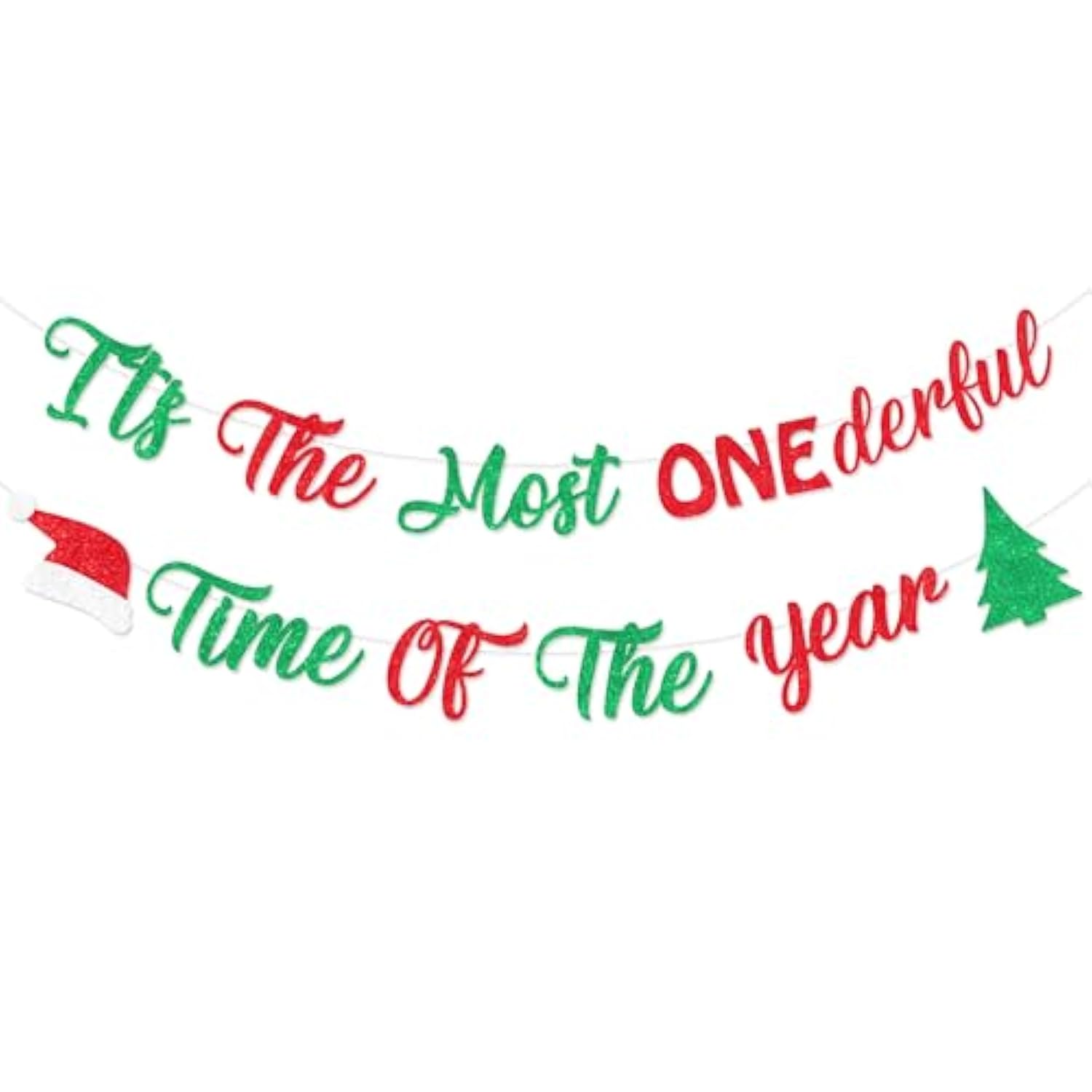 Christmas First 1St Birthday Decorations, It'S The Most Onederful Time Of The Year Banner Glitter, 1St Birthday Banner Red Green Xmas Winter Holiday Supplies For 1 Year Old Boys And Girls