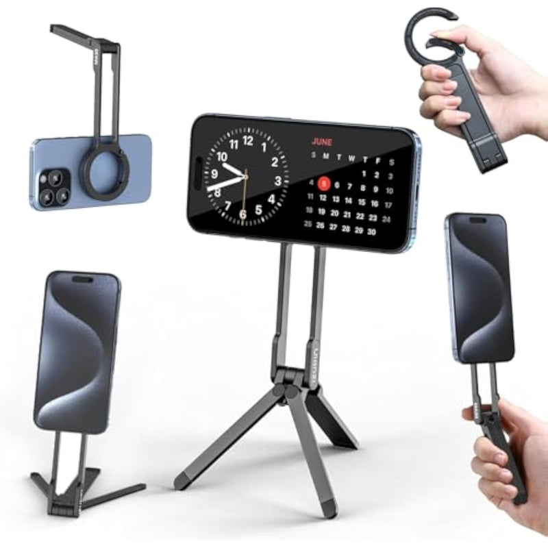 ULANZI MA30 Magnetic Phone Tripod Stand for iPhone - Aluminium Maglock Smartphone Mini Tripod Pocket Cell Phone Stand Strong Magnet Quick Mount Compatible with iPhone 16 15 14 13 12 Series, Black