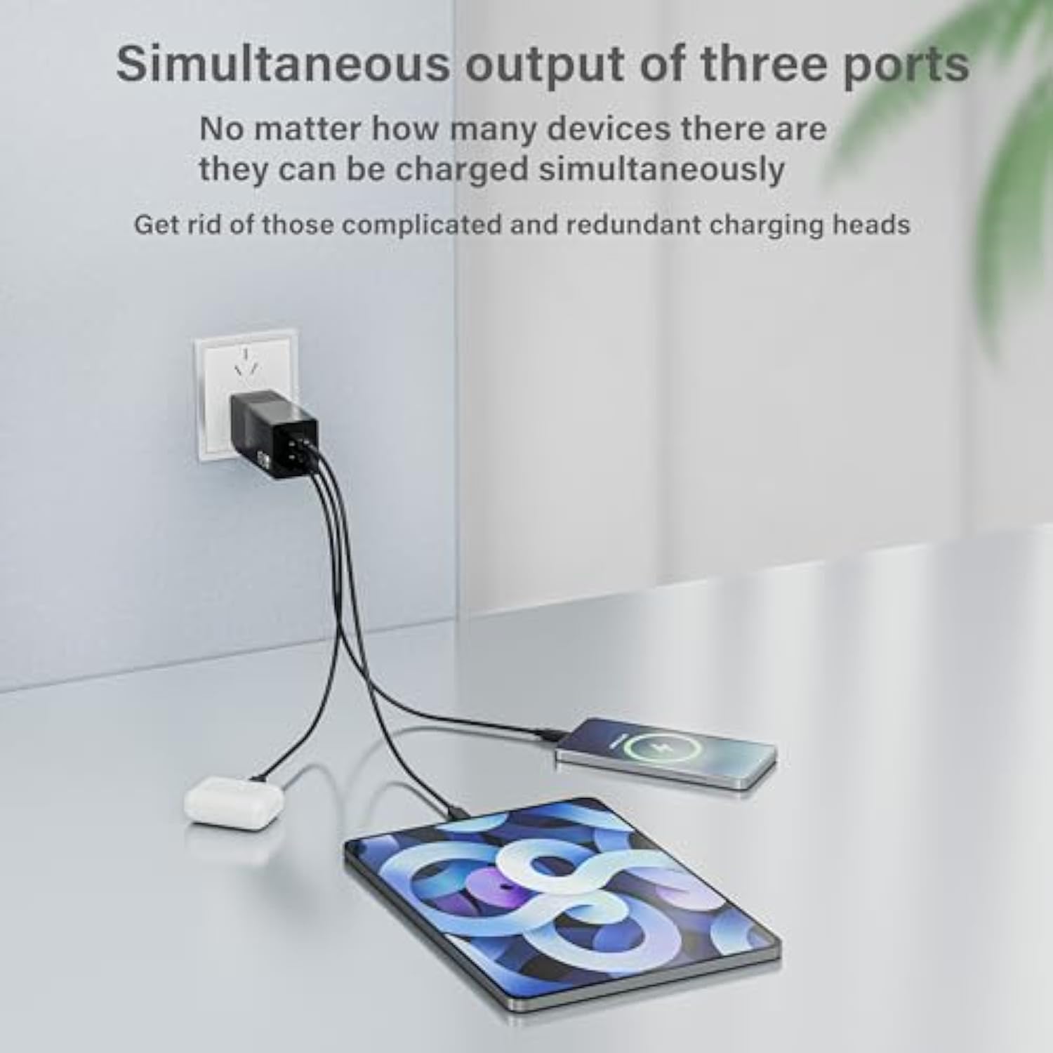 Usb C Plug 65W Gan Charger Travel Charger 3-Port Fast Compatible With Mac Book Pro/Air, Dell Xps, Iphone 16/15/14/13 Series, Galaxy S23 Ultra, Note 20/10+ And More