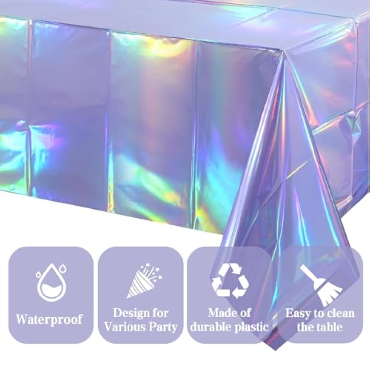 Iridescent Light Purple Table Cloths (4 Packs) - 54X108 Inch Rectangular Plastic Table Cover Disposable Tablecloth Birthday Decorations Waterproof Foil Tablecloth Bachelorette Princess Party
