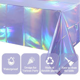Iridescent Light Purple Table Cloths (4 Packs) - 54X108 Inch Rectangular Plastic Table Cover Disposable Tablecloth Birthday Decorations Waterproof Foil Tablecloth Bachelorette Princess Party