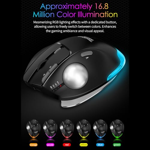 F-33 Wireless Trackball Mouse - Easy Thumb Control, Precision And Smooth Tracking, Tri-Mode Ergonomic Mouse Wirh Programmable And Adjustable Mouse Angle Compatible For Pc, Laptop - Black