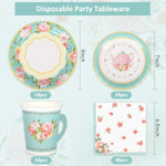 Tea Party Tableware Supplies Serves 24 Floral Tea Party Disposable Paper Dinnerware 24 9" Plates 24 7" Saucer Plate 24 9Oz Tea Cups With Handle 48 Luncheon Napkins For Birthday Bridal Shower