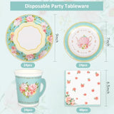 Tea Party Tableware Supplies Serves 24 Floral Tea Party Disposable Paper Dinnerware 24 9" Plates 24 7" Saucer Plate 24 9Oz Tea Cups With Handle 48 Luncheon Napkins For Birthday Bridal Shower