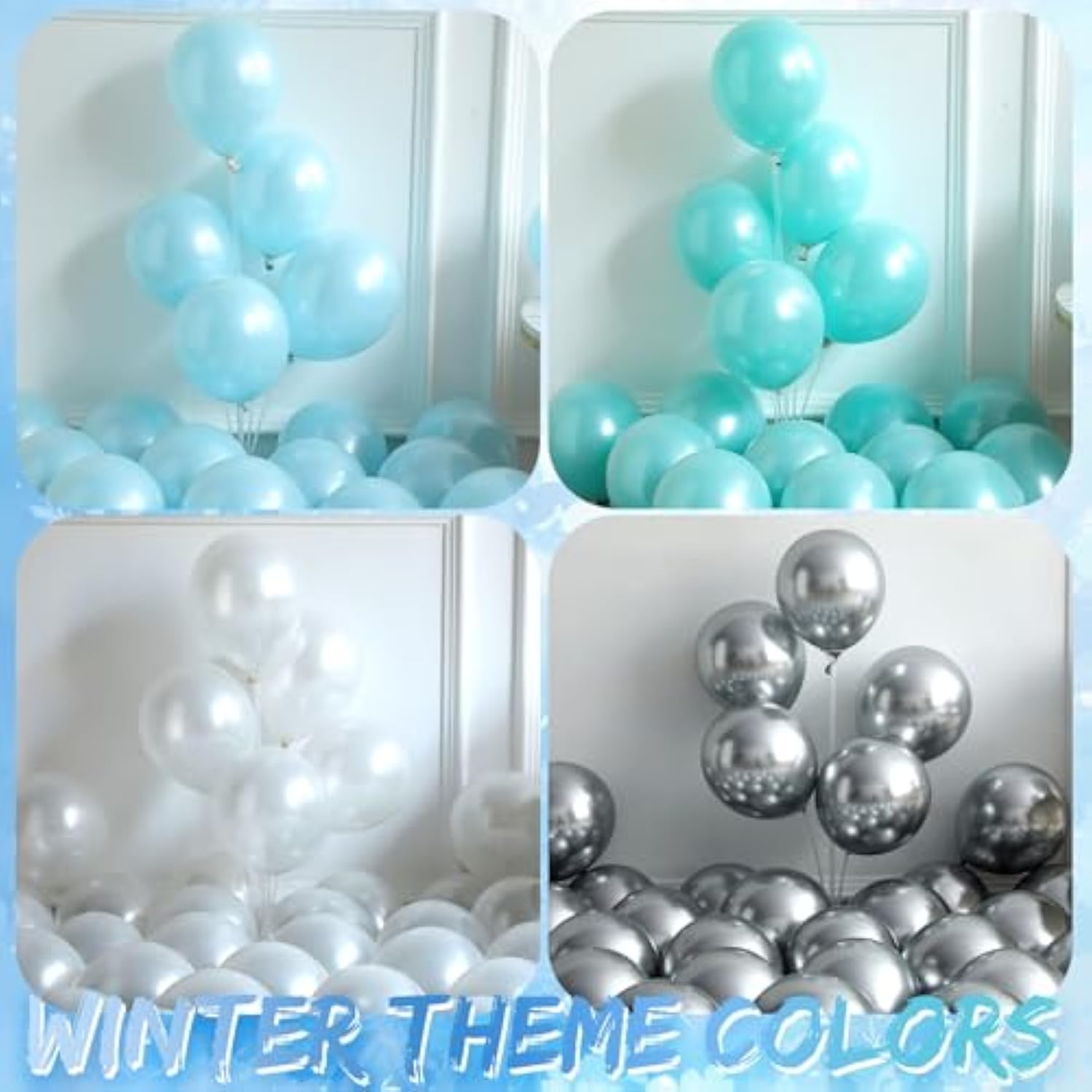 Winter Wonderland Balloon Arch Kit,110Pcs Double-Stuffed Ice Blue Silver Pearl White Balloon Garland With Snowflake,Iridescent Butterfly Foil Balloons For Frozen Princess Birthday Christmas Decoration