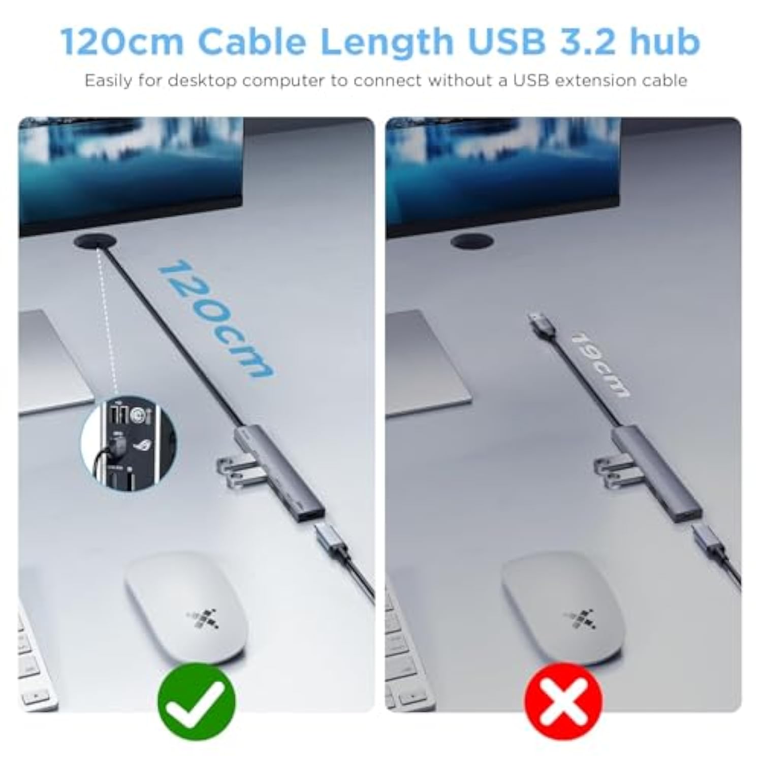Usb 3.2 Hub With 4 Usb A 3.2 Ports, Usb 3.2 Gen 2 Splitter With 4Ft Extented L