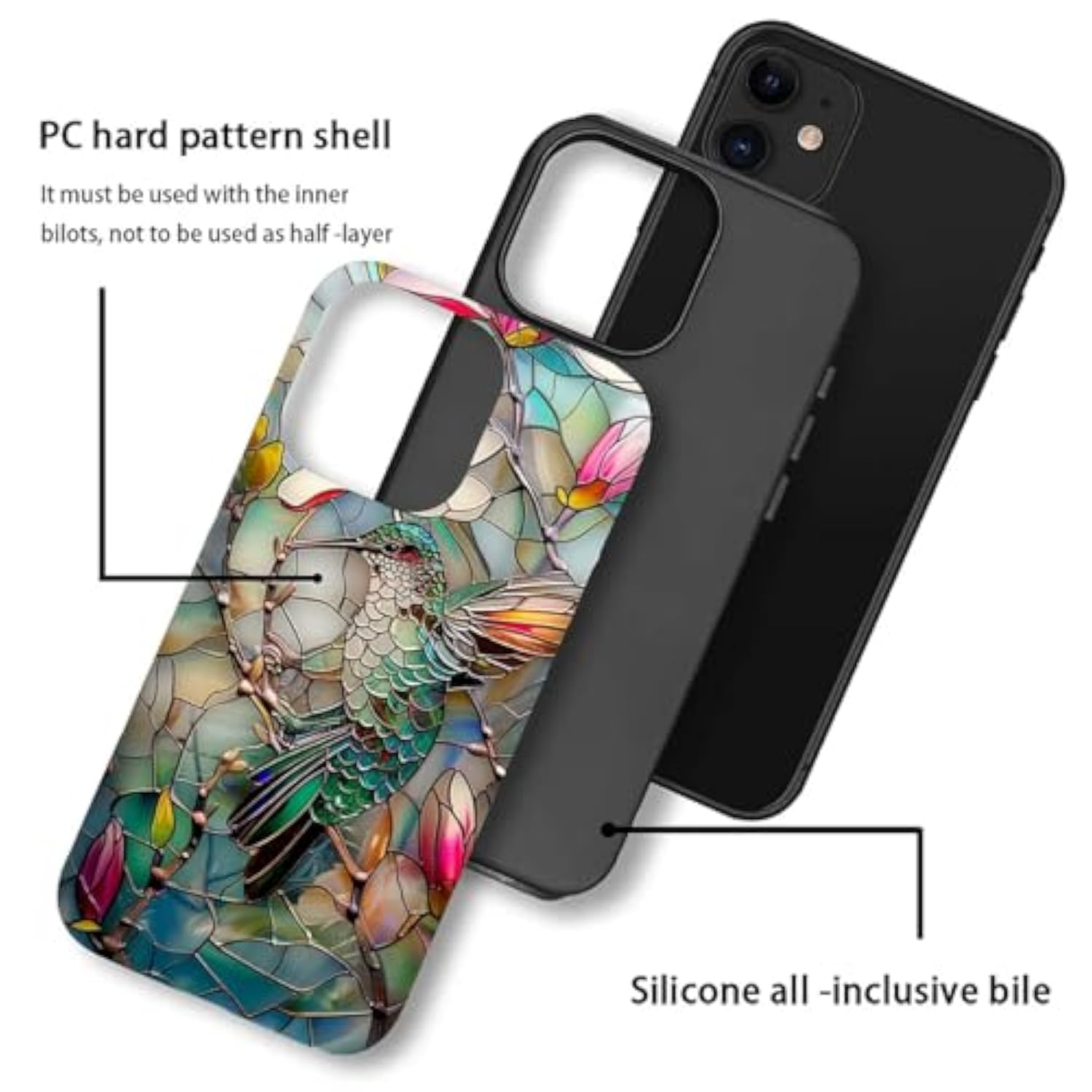For Iphone 12/12 Pro Case,3D Stained Flower Looking Hummingbird Pattern For Girl Women Boy Hard Hybrid Shell Shockproof Silicone Full Body Protective Matte Case For Iphone 12/12 Pro