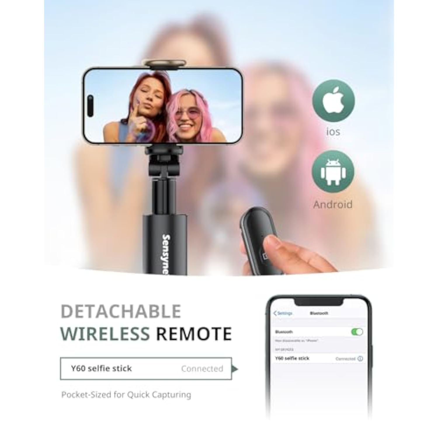60" Phone Tripod - Selfie Stick, Lightweight All In One Phone Tripod Integrated With Wireless Remote Compatible With All Cell Phones For Selfie/Video Recording/Photo/Live Stream/Vlog?Black?