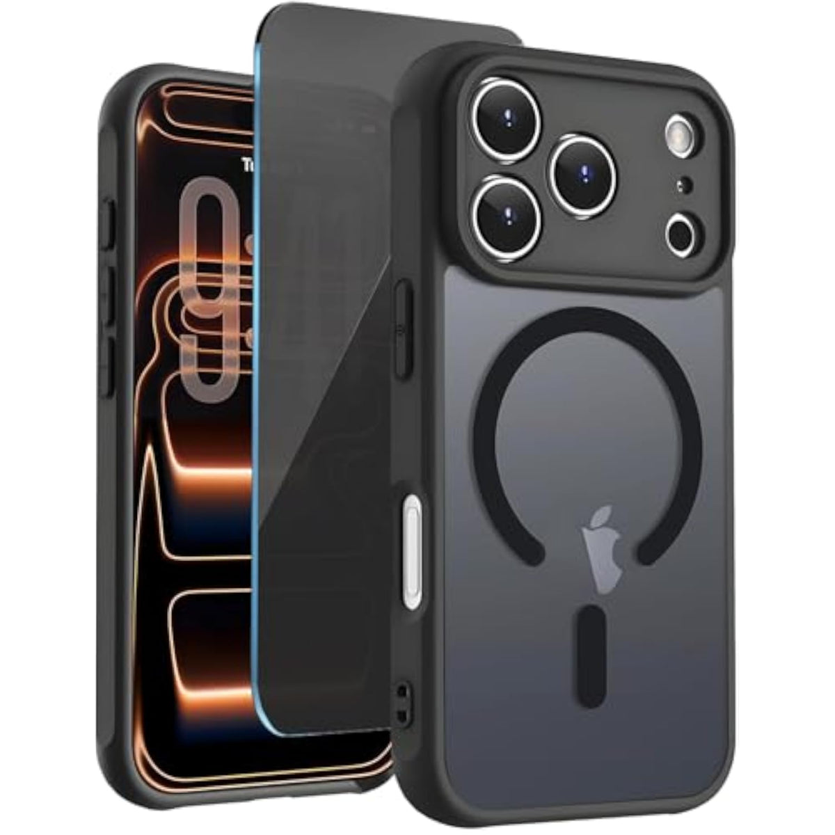 iPhone 17 Pro Max Case with Privacy Screen Protectors and Magsafe Compatibility - Black Translucent Matte Shockproof Cover for Women