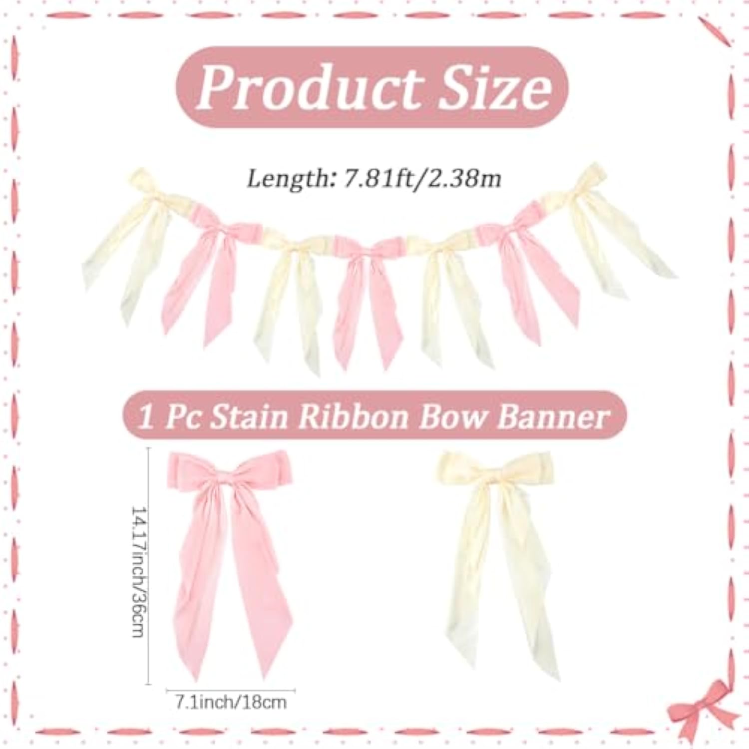 Pink Bow Banner Party Hanging Banner Polyester Satin Coquette Aesthetic Bowknot Ribbon Congratulation Garlands Ornaments For Birthday Bachelorette Wedding Party Favor Diy Decorations
