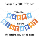 Blue & Orange Happy Birthday Banner Pre-Strung Sign for Women/Men Party Decor