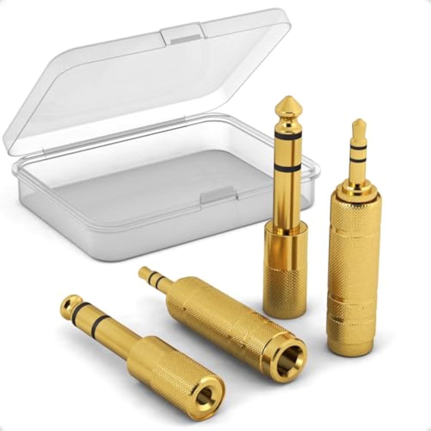 3.5Mm To 1/4" Trs Adapter Set, Audio Converter For Electric Guitar/Keyboard/Mixer/Amp Amplifier/Bass/Headphone/Headset, 6.35Mm To 1/8" Balanced Jack Connector For Laptop/Tablet/Pc