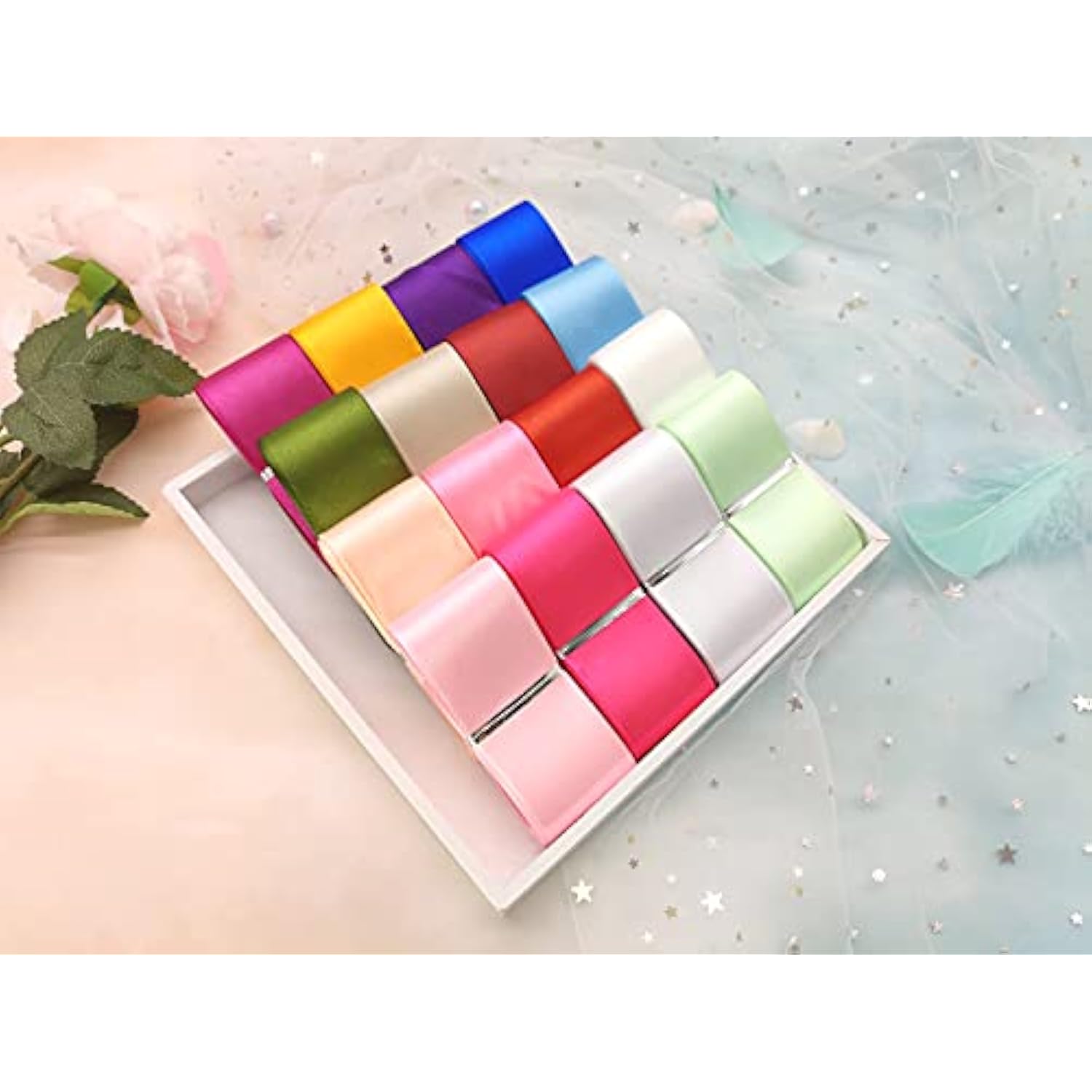 1 1/2" Single Face Satin Ribbon Assortment-100 Yards 25 Colors- Fabric