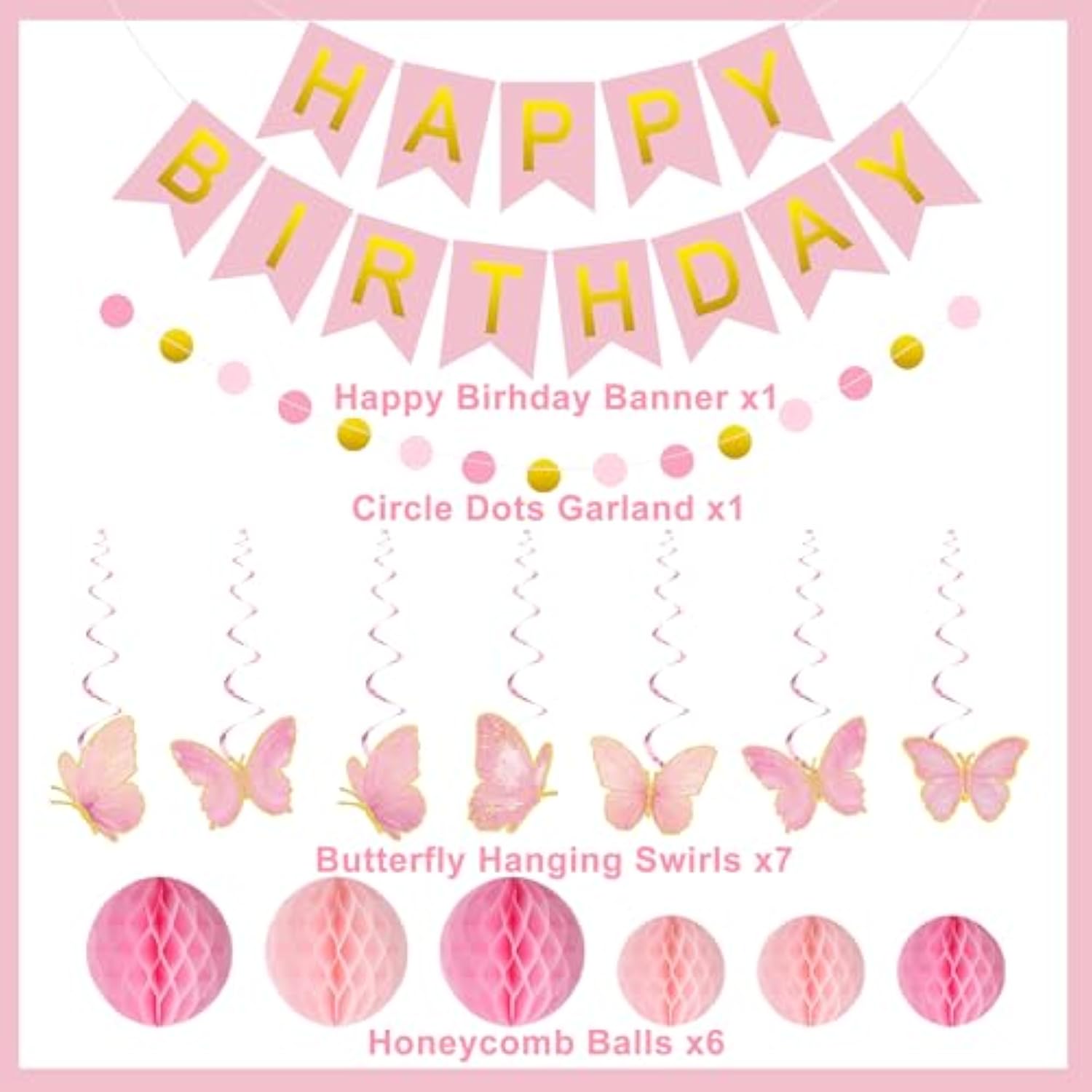 Butterfly Birthday Party Banner Pink Butterfly Hanging Decoration Set For Girls Include Hanging Swirl Streamers Honeycomb For Birthday Party Supplies