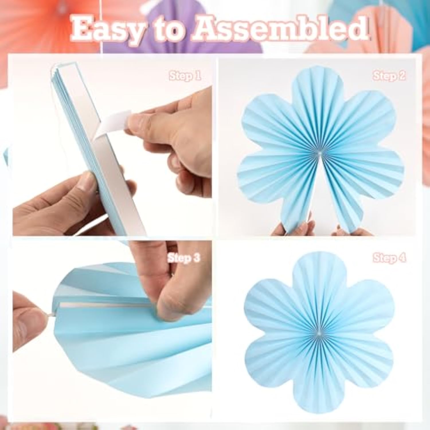 Pastel Paper Flowers Decorations For Wall, Hanging Paper Fans Paper Floral Backdrop Decor Paper Fans Decoration Mothers Day Birthday Wedding Baby Shower, Set Of 9