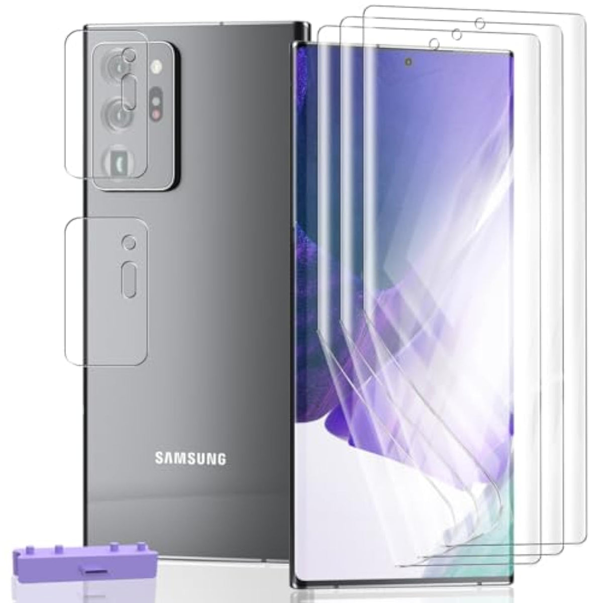 3+2 Pack Screen Protector For Samsung Galaxy Note 20 Ultra Flexible Tpu Film (Not Glass) With Tempered Glass Camera Lens Protector. Easy Installation, Self-Healing Hd Clear Screen Protector