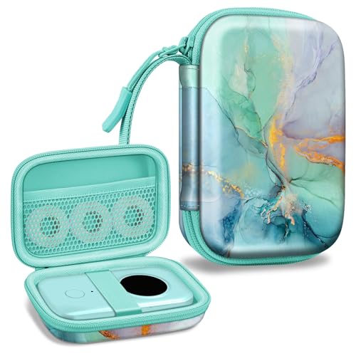 Label Maker Case Compatible With Phomemo D30 D35, Nelko P21, Supvan E10, Niimbot D11 D110, Jadens D110, Orgsta S001 - Portable Shockproof Hard Shell Label Printer Carrying Cover, Emerald Marble