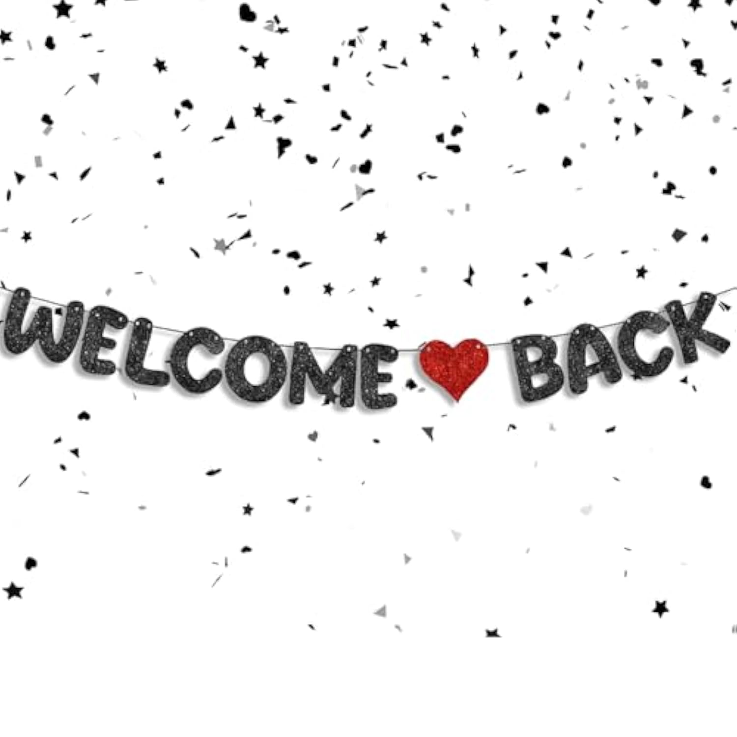 Black Glitter Welcome Back Banner, First Day of School Decorations
