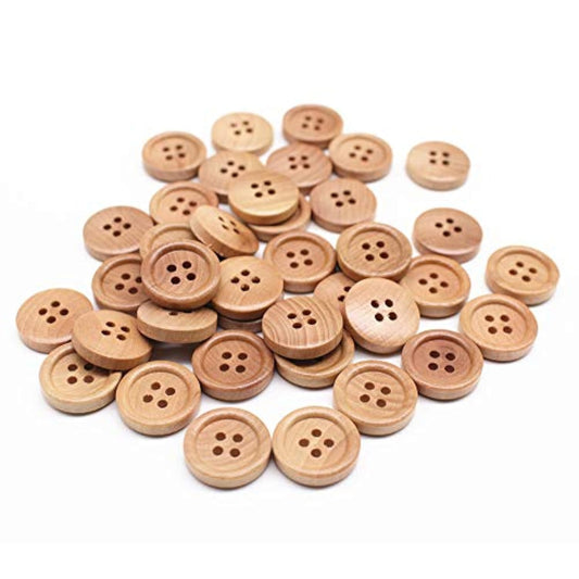 30Pcs 18Mm (3/4 Inch) Wood Buttons Natural Wooden Buttons For Sewing C