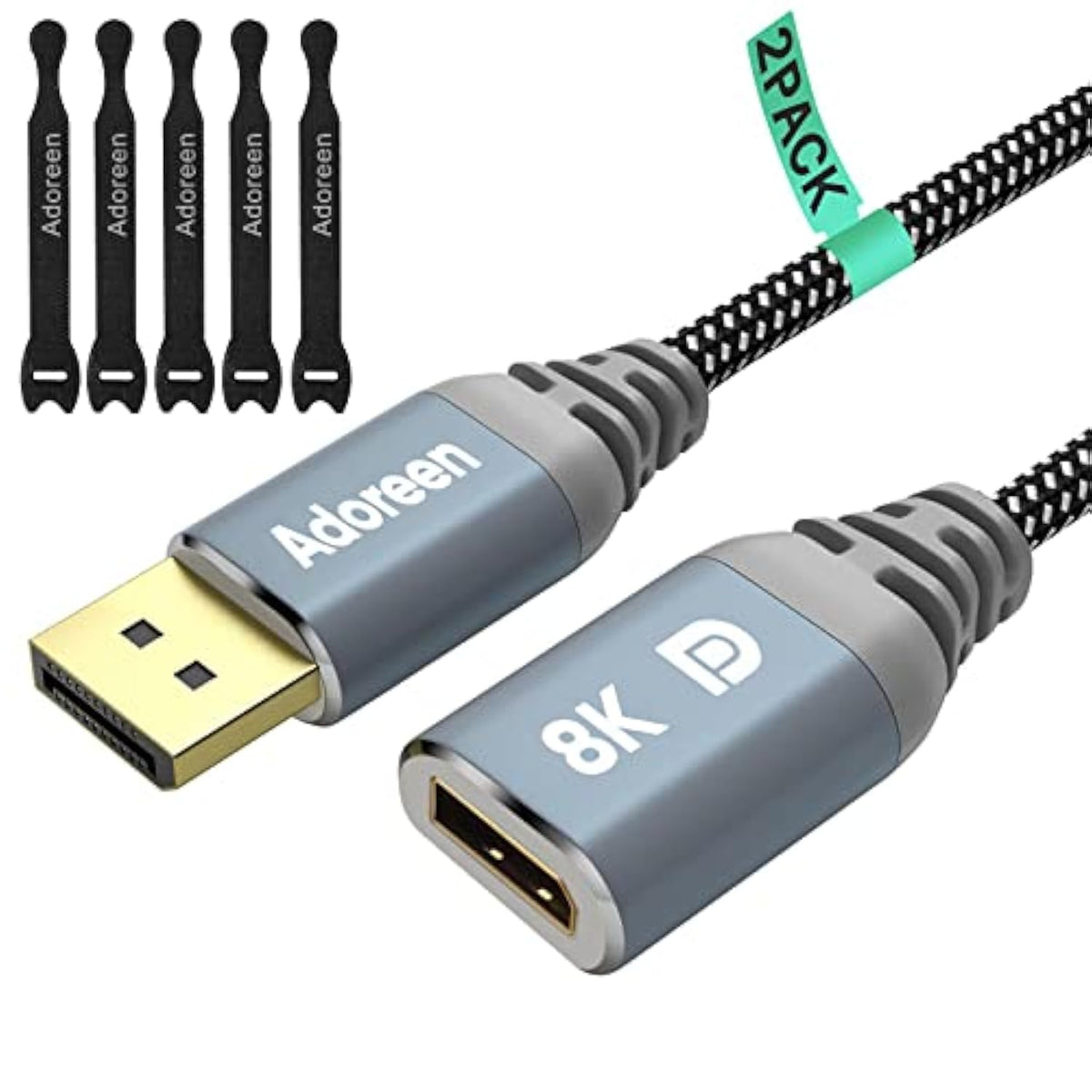 8K Displayport Extension Cable 3 Feet/2 Pack, Braided Dp To Dp Extended 1.4 Co