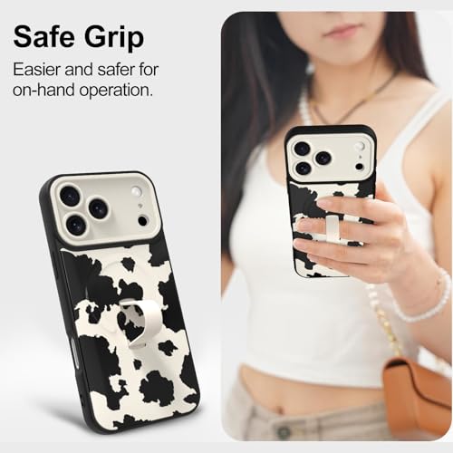 Magnetic for iPhone 17 Pro Max Case with Finger Strap Stand, Compatible with Magsafe, Trendy Funny Milk Cow Phone Case for Women Men Slim Shockproof