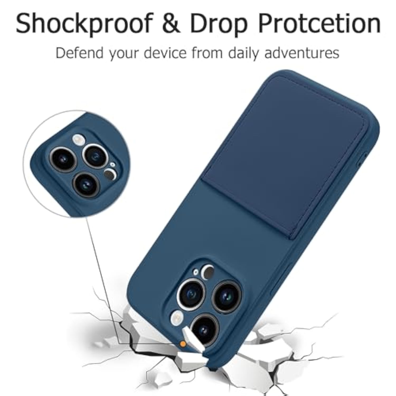 Designed For Iphone 14 Pro Case With Card Holder For Women Men Soft Liquid Silicone Cover [Microfiber Lining] Full Camera Protection Shockproof Slim For Iphone 14 Pro Case Wallet Blue