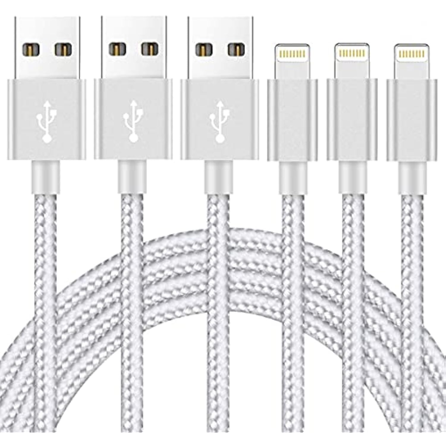 3Pack 10ft Nylon Braided High Speed USB Charging Cord Compatible with iPhone 12/11/XS/XR/X/8/7/6/5/iPad