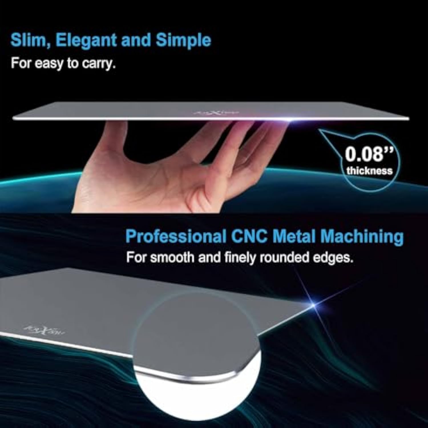 Ppm-22 Dual-Sided Aluminum Gaming Mouse Pad (9.45" X 7.87"), Hard Metal Mouse Mat With Pu Leather, Non-Slip Design, Smooth & Precision Surface For All Mice