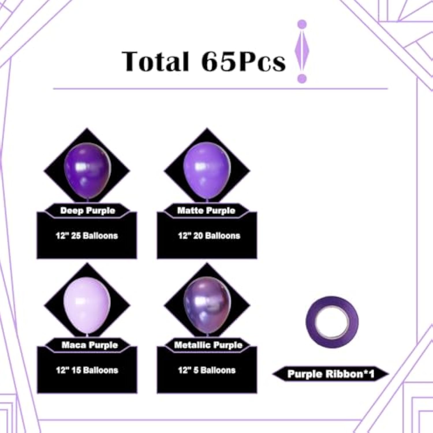 65-Pc Dark Purple Balloon Set for Birthday & Party Décor
