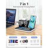 7 In 1 Wireless Charging Station For Apple Device Wireless Charger With Night Light Bluetooth Timesync Temperature 33W Fast Charger For Iphone 16/15/14/13/12 Pro Max Android Phone Airpods Apple Watch