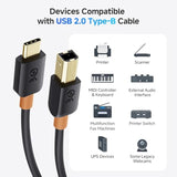 Cable Matters USB B to USB C Cable - 6.6ft, USB-C to USB-B Cable, MIDI to USBC Cord, Compatible with Printer, MIDI Controller/Keyboard, Black