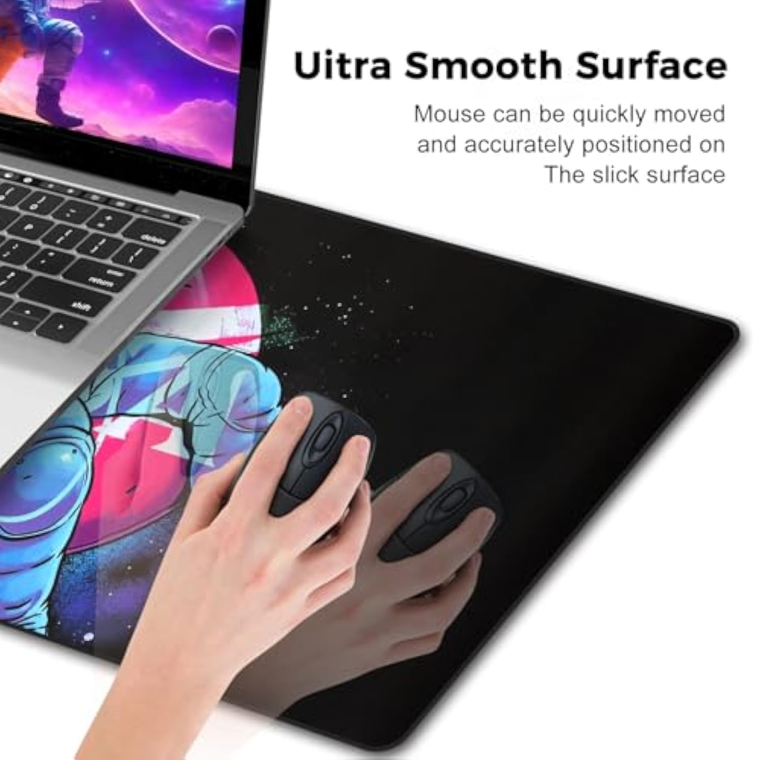 Cute Astronaut Mouse Pad Mat Kawaii Black Desk Decor Mat, 35.43 X 15.75 Inches Extra Large Mouse Pad For Desk Computer Keyboard Laptop, Non-Slip Base Gaming Mousepad Home Office Accessories