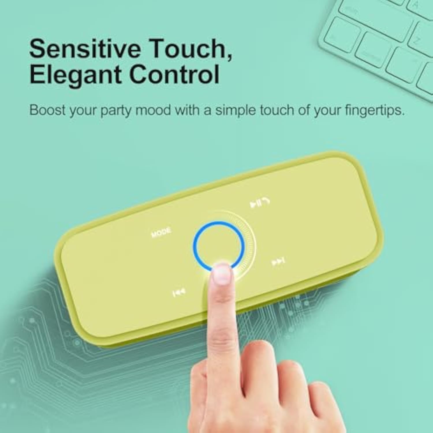 DOSS SoundBox Touch Wireless Bluetooth Speaker with 12W HD Sound and Bass, IPX5 Water-Resistant, 20H Playtime, Handsfree, Portable for Office, Home, Outdoor, Travel-Yellow