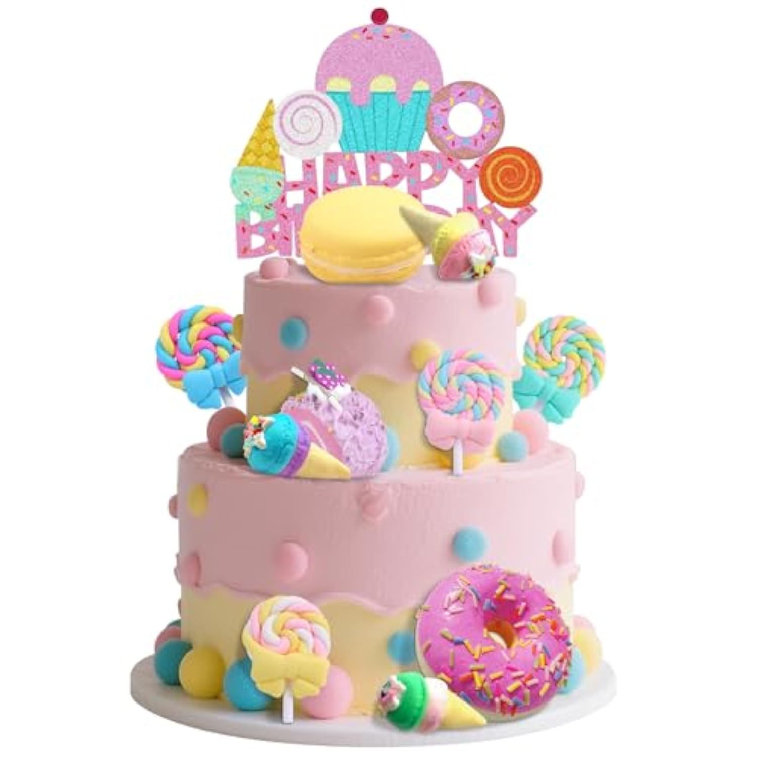 25 Pcs Donut Cake Topper Candy Cupcake Toppers Candy Birthday Themed Party Supplies Ice Cream Cupcake Toppers