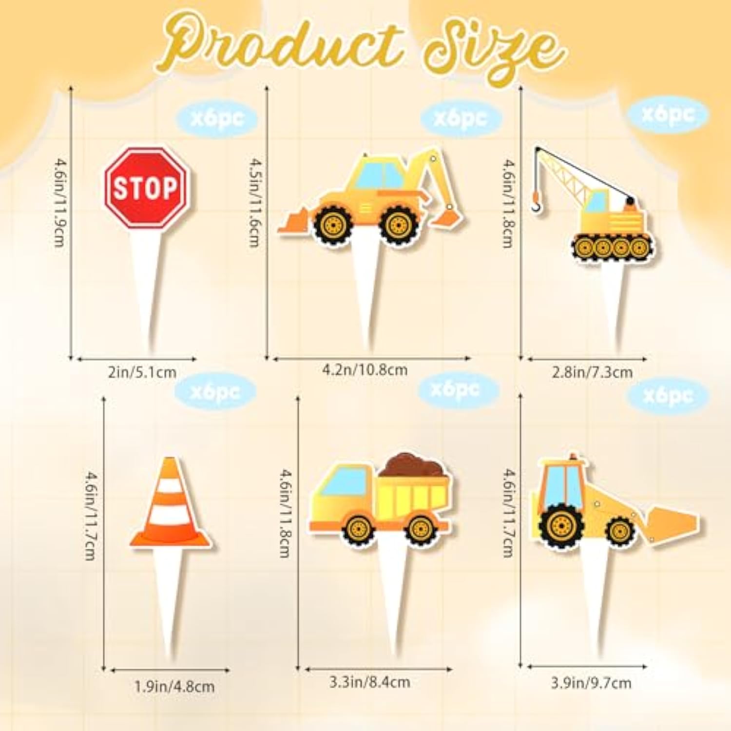 36Pcs Construction Cupcake Toppers, Dump Truck Excavator Tractor Party Cake Toppers?Birthday Baby Shower Party Decorations For Construction Theme