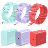 Compatible With Iphone 14 13 Charger Fast Charging,Usb C Fast Wall Charger Block With 10Ft Usb C To Liightning Cable Compatible With Iphone 14/13/12/11Pro/Plus/Mini/Xs Max/Xr/X/Pad- Green/Red/Purple